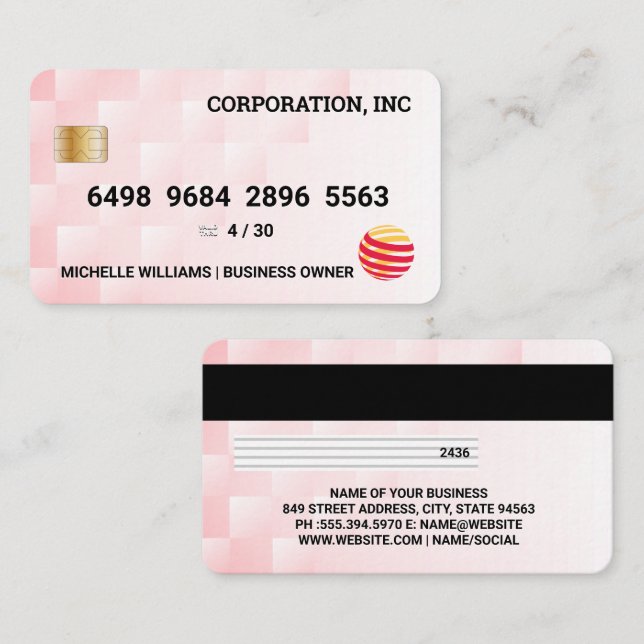 Carte de crédit | Motif moderne géométrique rose (Devant / Derrière)