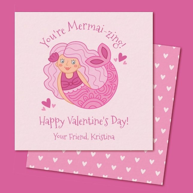 Carte de crédit pour enfants rose mignonne Mermaid (A cute mermaid mini valentine. Personalize it for your girls classroom valentine exchange)