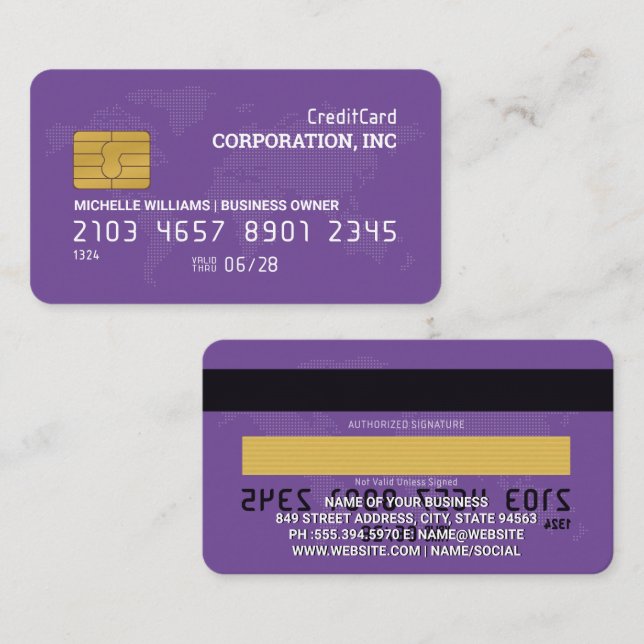 Carte de crédit | Pourpre | Carte du monde (Devant / Derrière)