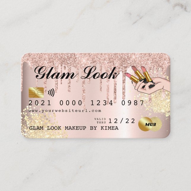 Carte de crédit rose Gold Parties scintillant Drip (Devant)