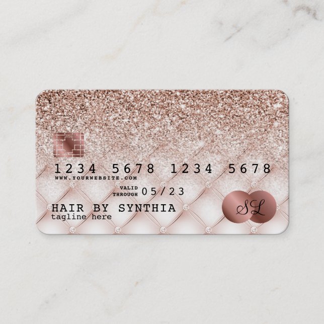 Carte de crédit Rose stylisé Parties scintillant o (Devant)