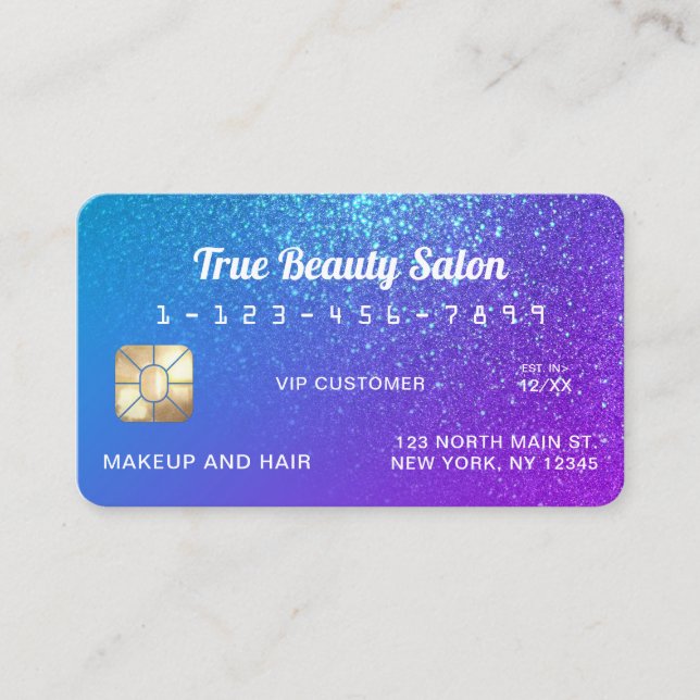 Carte de crédit Sparkly Mermaid Purple Blue Partie (Devant)