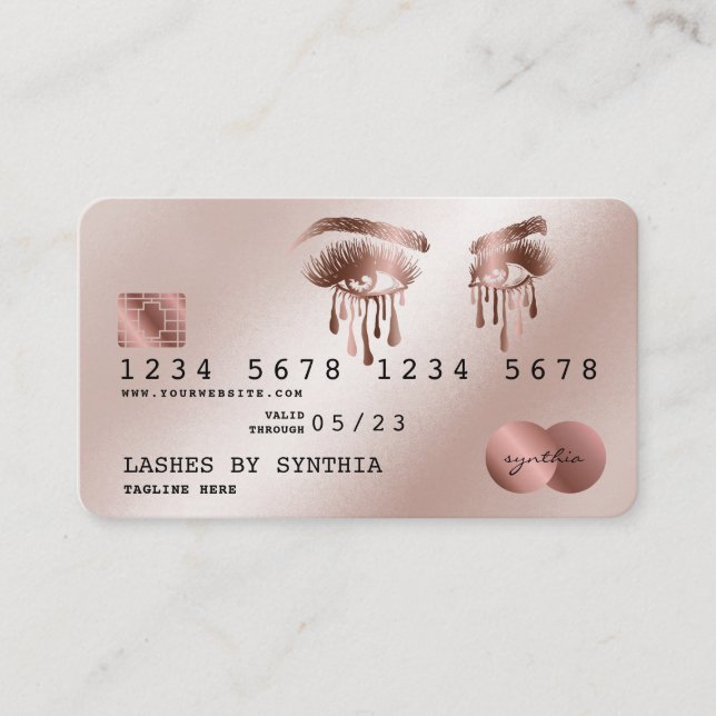 Carte de crédit Styled Rose Gold Long Lash gouttes (Devant)