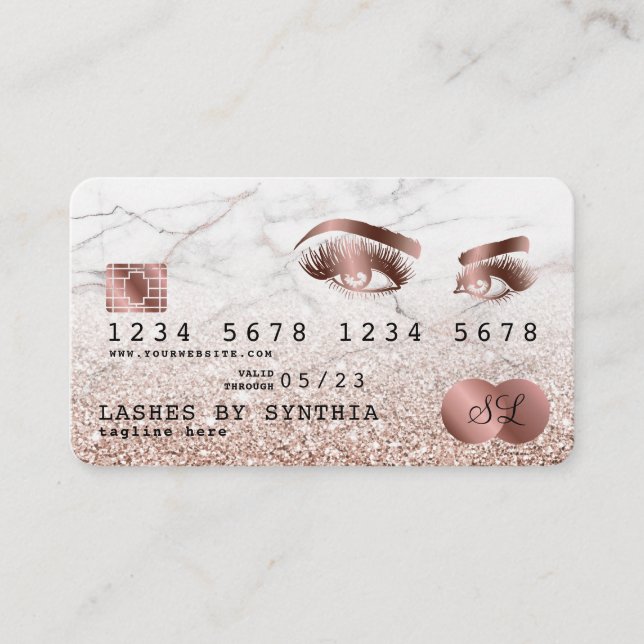 Carte de crédit Stylisé Rose Gold Lashes Marbre (Devant)
