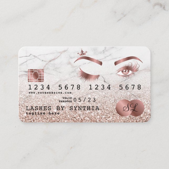 Carte de crédit Stylisé Rose Gold Lashes Marbre (Devant)
