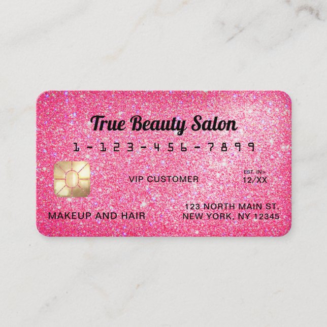 Carte de crédit unique Sparkly Neon Pink Parties s (Devant)