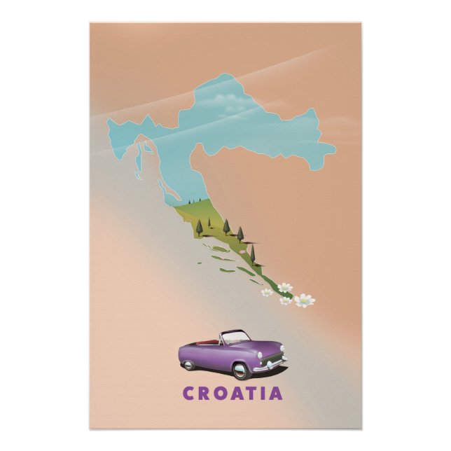 Carte de Croatie Affiche illustrée. (Devant)