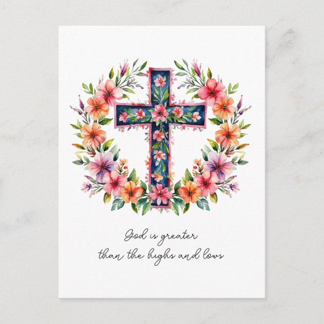Carte de croix florale - Dieu est plus grand que l (Devant)