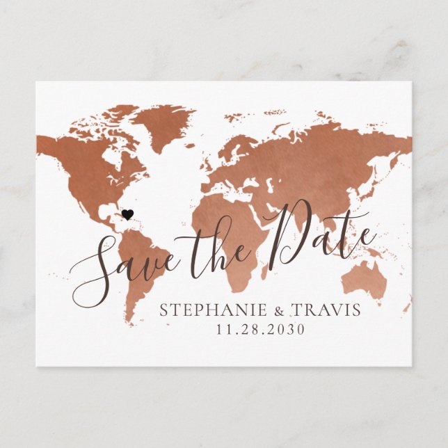 Carte de cuivre Destination Mariage Enregistrer la (Devant)