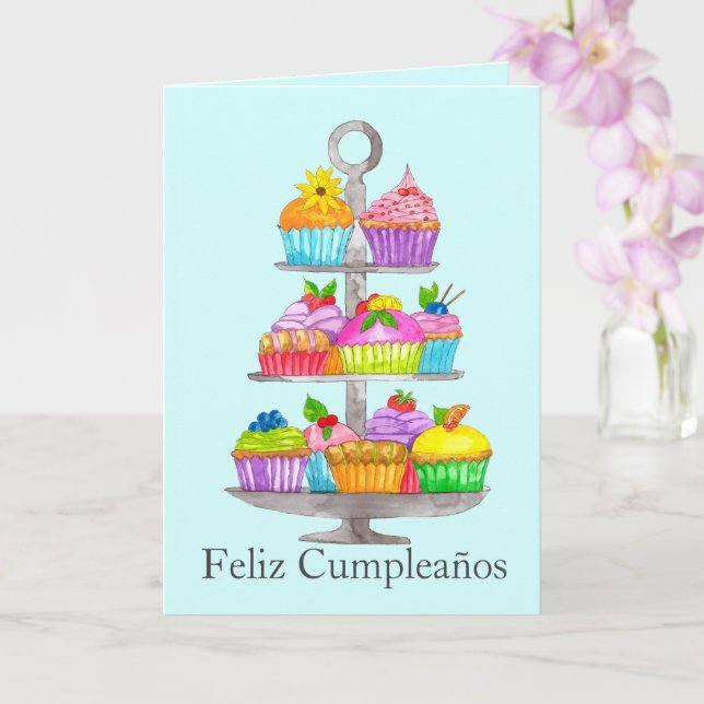 Carte de cupcakes d'aquarelle espagnole (Orchidée)