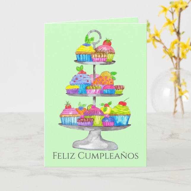 Carte de cupcakes d'aquarelle espagnole (Fleur jaune)