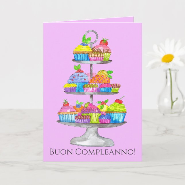 Carte de cupcakes Watercolor italienne (Petite plante)
