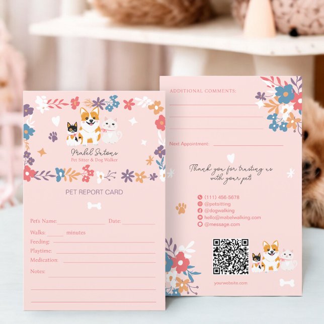 Carte de déclaration pour chien de garde de Whimsi (Whimsical pet sitter dog walker pet report card)