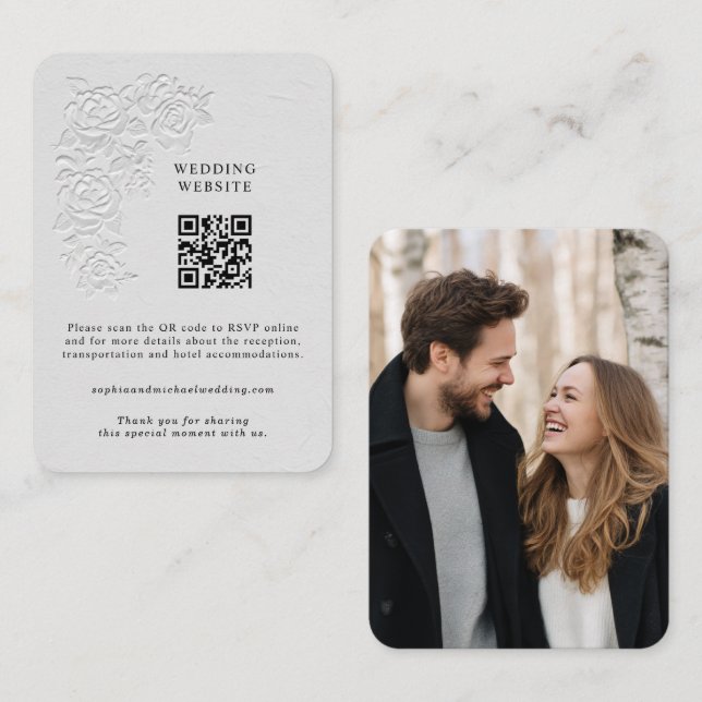 Carte de décoration avec roses blanches en relief  (Devant / Derrière)