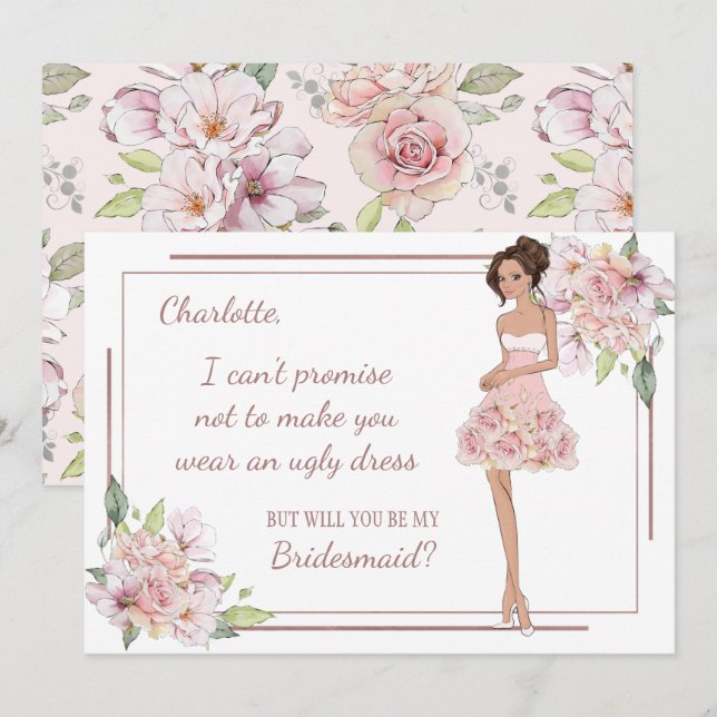 Carte de demande de demoiselle d'honneur personnal (Devant / Derrière)
