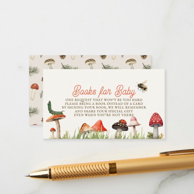 Carte de demande de livre pour bébé champignon Lit (Devant/Arrière en situation)