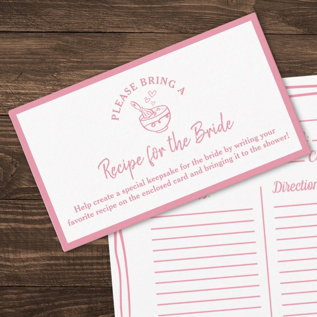 Carte de demande de recette pour Fête des mariées  (A chic blush pink Recipe for the Bride card—perfect for a heartfelt and memorable bridal shower!)