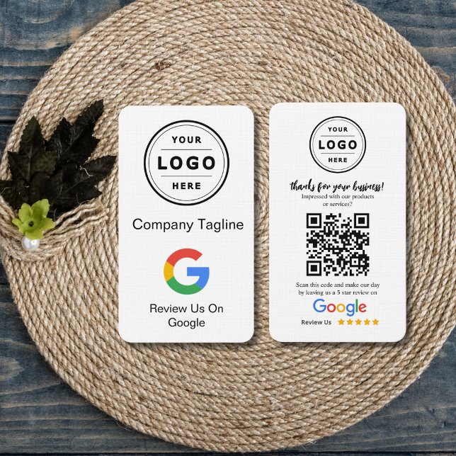 Carte de demande de révision Google avec logo et c (Google Review request, grow your business with 5 star reviews)