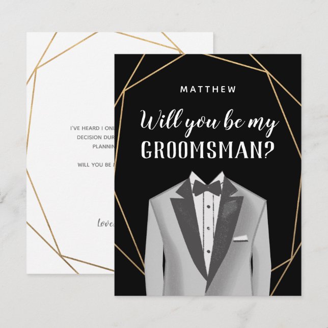 Carte de demande Geo Gold Tuxedo Groomsman (Devant / Derrière)
