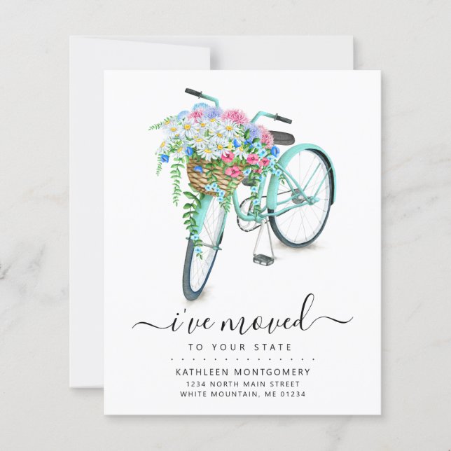 Carte de déménagement Aqua Bicycle Floral Basket B (Devant)