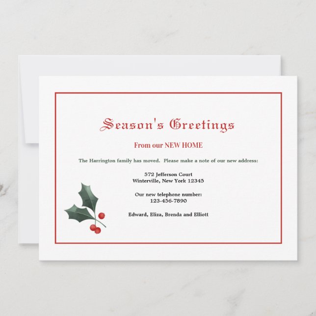 Carte de déménagement Festive Holly (Devant)