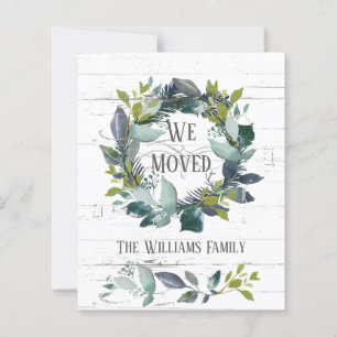 Carte de déménagement Rustique Verdure Wreath Wood