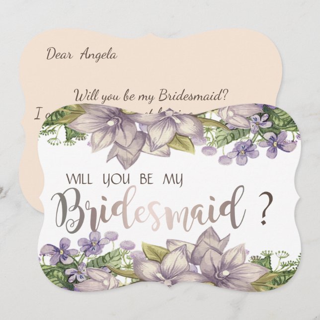 Carte de demoiselle d'honneur à fleurs aquarelle é (Devant / Derrière)