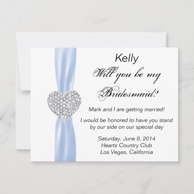Carte de demoiselle d'honneur de mariage bleu à co (Devant)