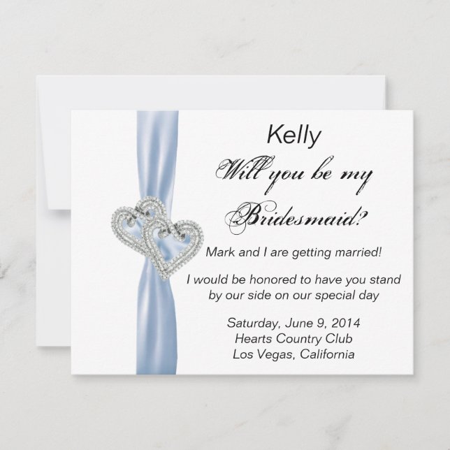Carte de demoiselle d'honneur de mariage bleu à co (Devant)