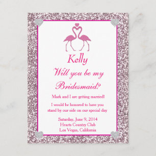 Carte de demoiselle d'honneur Faux Glitter Rose Fl