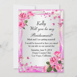 Carte de demoiselle d'honneur Roses roses et Perle