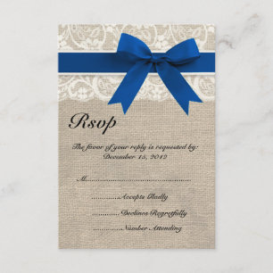 Carte de dentelle et de ruban bleu royal et de