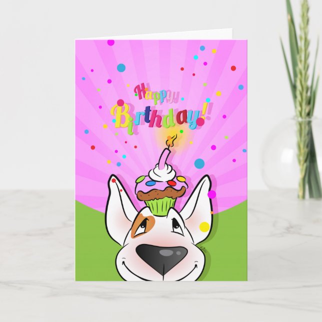 Carte de dessin Bull Terrier "Joyeux anniversaire" (Devant)