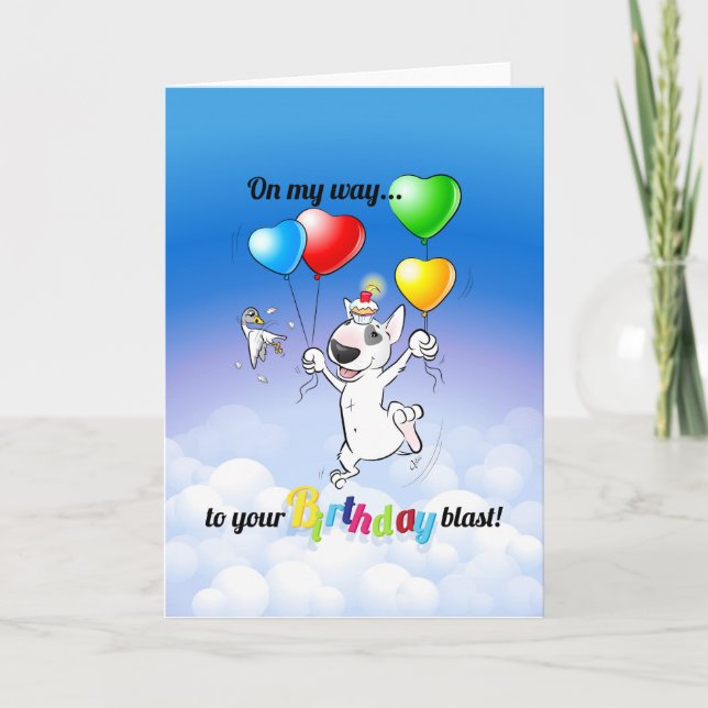 Carte de dessin Bull Terrier "Joyeux anniversaire" (Devant)