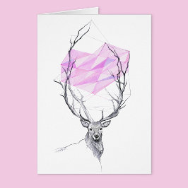 Carte de dessin de coeur géométrique rose et cerf