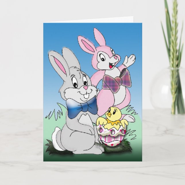 Carte de dessin de lapin de Pâques Hoppy (Devant)