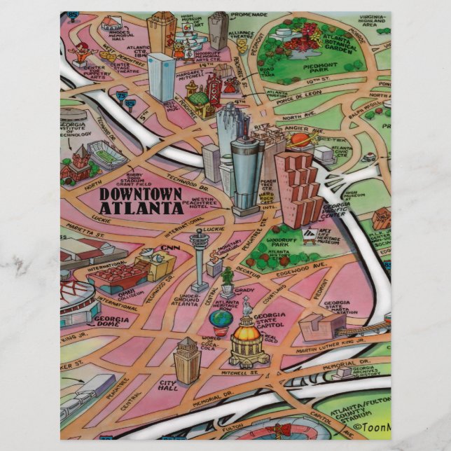 Carte de dessin du centre-ville d'Atlanta en Géorg (Devant)