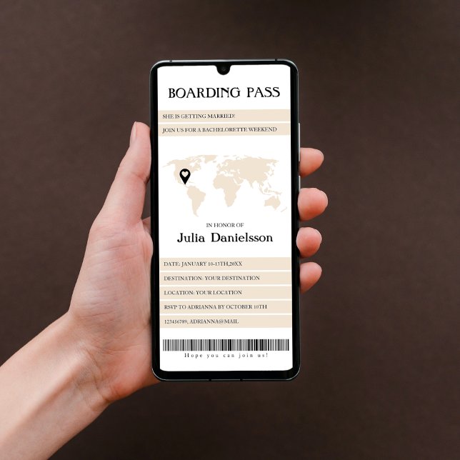 Carte de destination Passe d'embarquement Bachelor (bachelorette boarding pass destination bachelorette weekend itinerary world map unique)