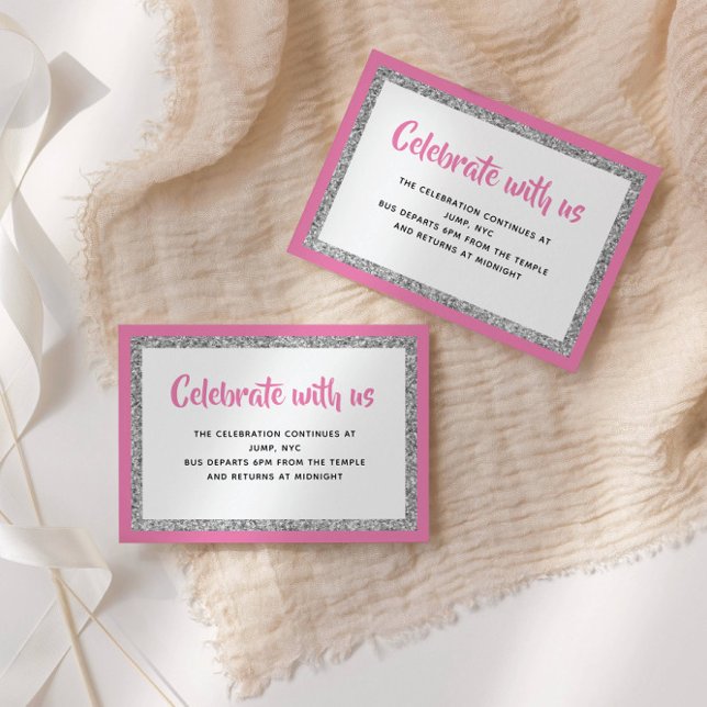 Carte de détail Hot Pink & Silver Bat mitzvah Glit (Créateur téléchargé)