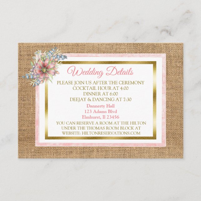 Carte de détail Rustic Burlap et Flower Mariage (Devant)