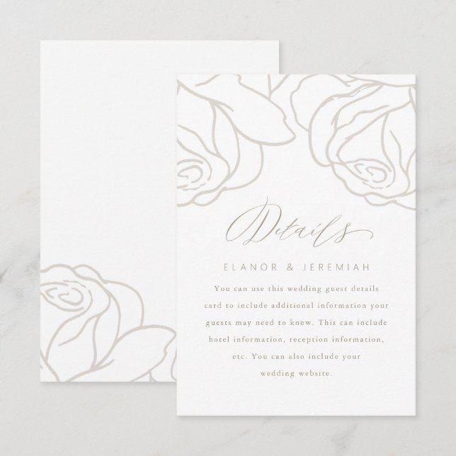 Carte de détail simple Gris Floral Mariage (Devant / Derrière)