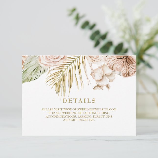 Carte de détails Boho Tropical séché Floral et pam (Debout devant)
