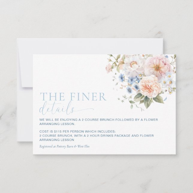 Carte de détails de Baby Shower Fleurs Bleues Harg (Devant)