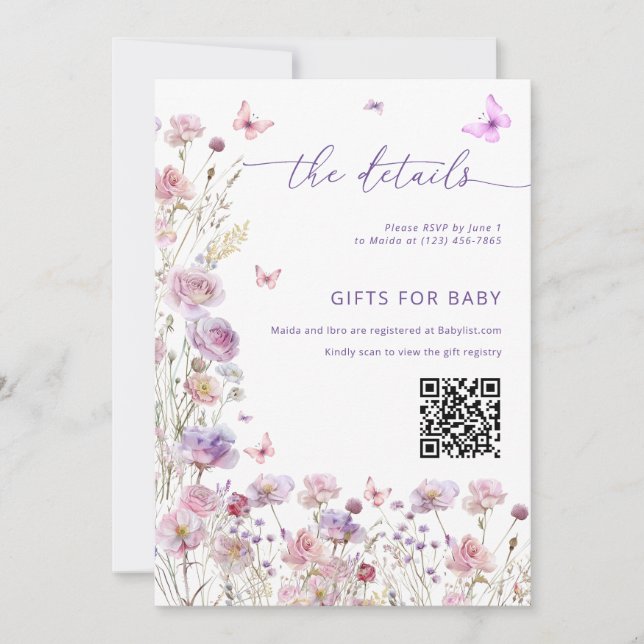Carte de détails de Baby Shower Petite Papillon  (Devant)