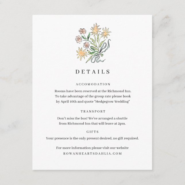 Carte de détails de fleurs sauvages avec ruban (Devant)