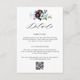 carte de détails de la mariage à fleurs bleues bor