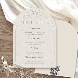 Carte de détails de mariage à code QR en relief av