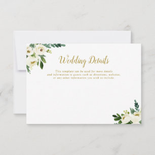 carte de détails de mariage à fleurs vert et or