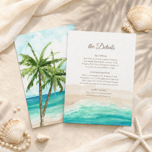 Carte de détails de mariage à la plage tropicale e