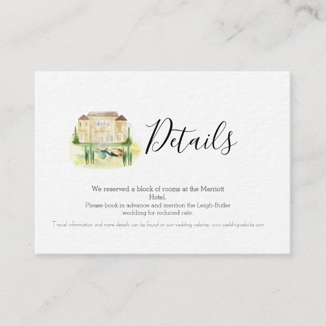 Carte de détails de mariage à la Villa Benvenuti I (Devant)